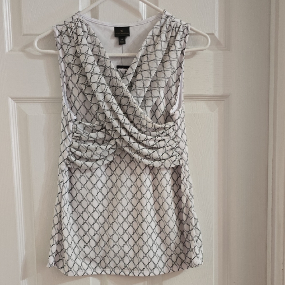 Worthington White and Black Geometric Draped Sleeveless Camisole
